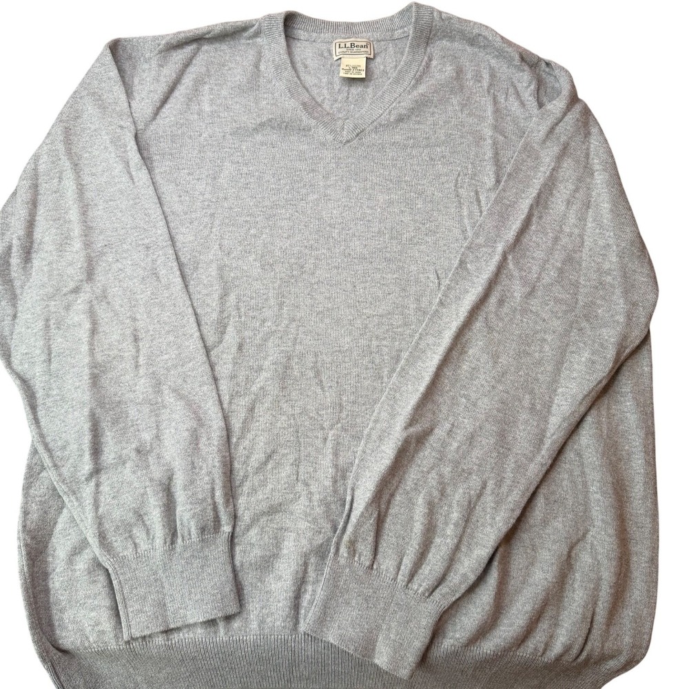 LL Bean Cotton Cashmere V-Neck Sweater Mens Large Gray Minimalist Preppy